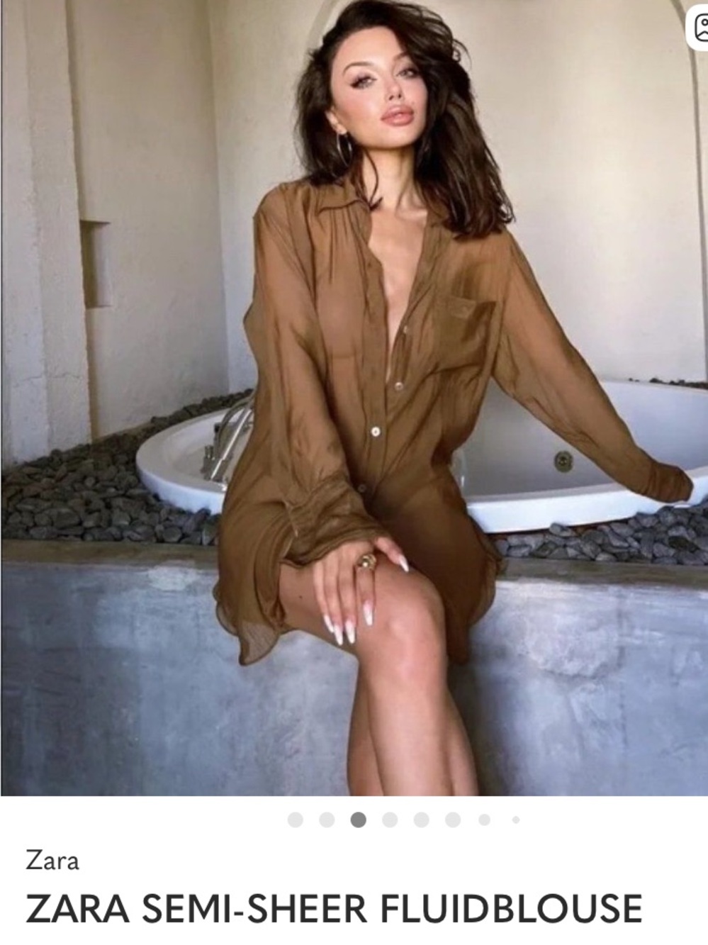 Zara Fall Brown Fluid Semi-Sheer Oversized Blouse Bloggers Fave M